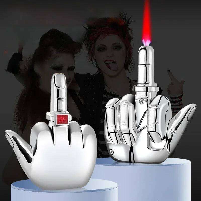 Funny Middle Finger Torch with Fuk You Voice Windproof Jet Flame Lighters Smoking Accessories Refillable Butane Lighter W260202