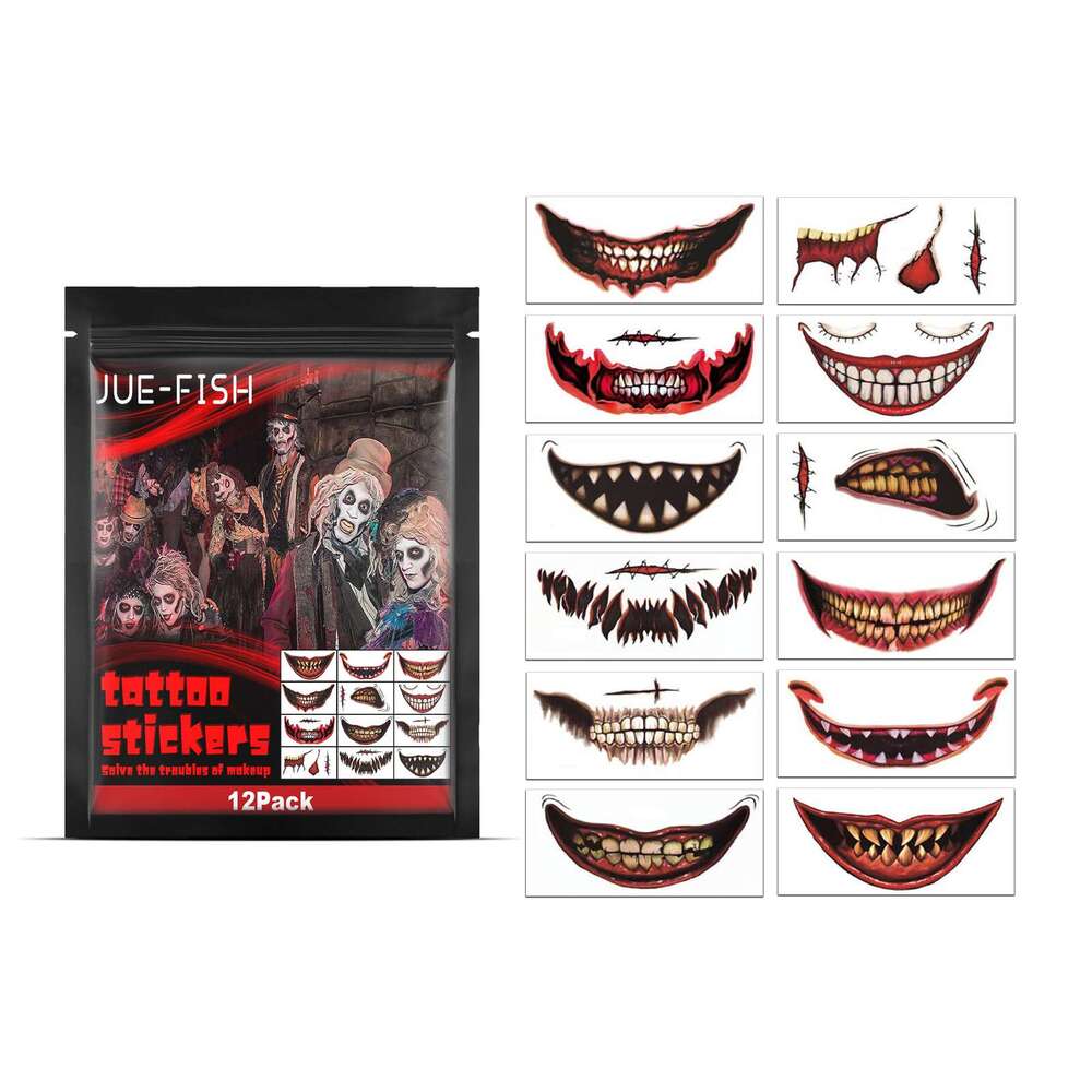 Jue-Fish Halloween Horror Party Makeup Decoration Mouth Tattoo Stickers S260202