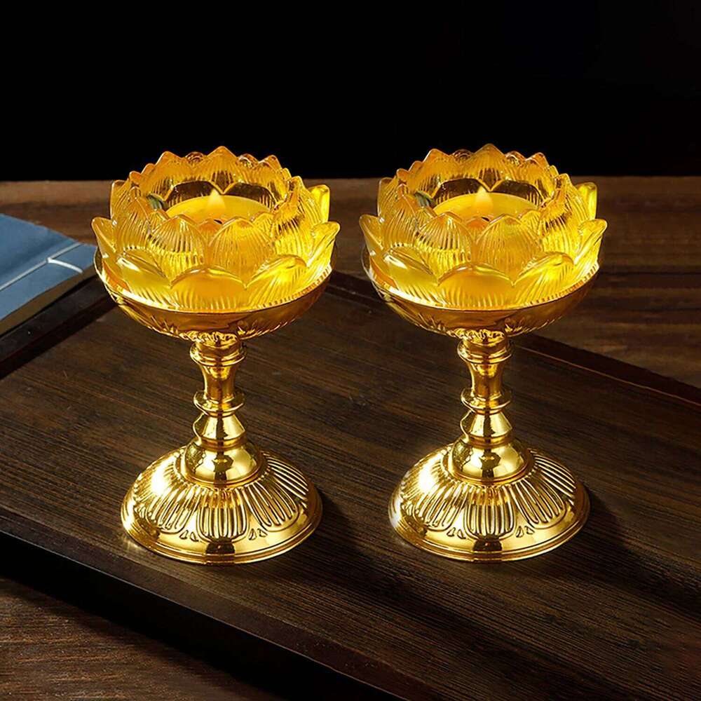 Vintage Holders Glass Lotus with Metal Base Butter Holder Long Lamp Candlestick Put Candle Cup Home Deco Y260131