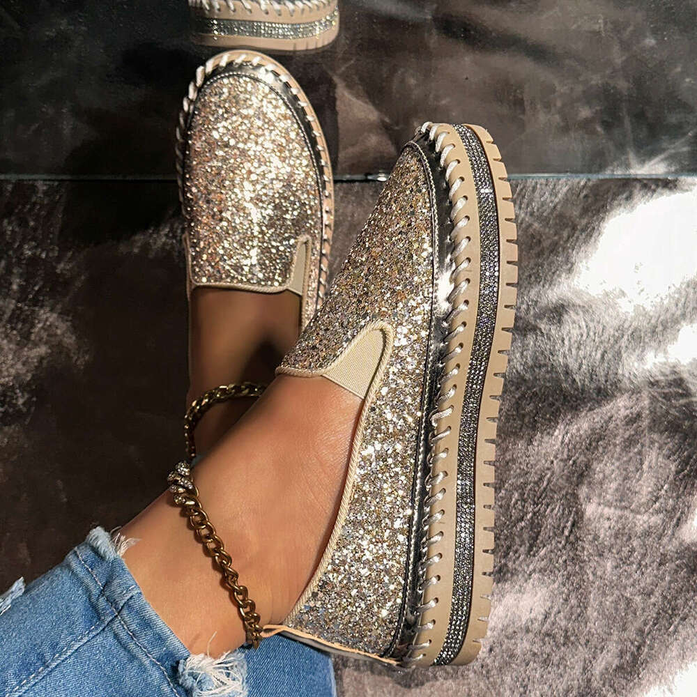 2026 Spring New Slip-On Thick-Soled Lazy Casual Sequin Rhinestone Versatile Export Large Size Single Shoes