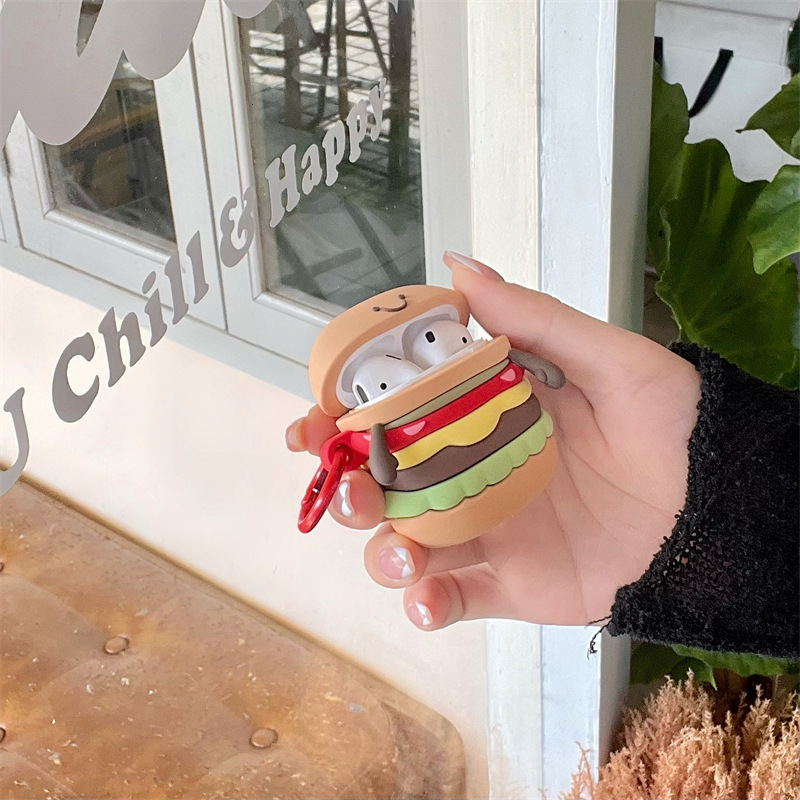3D Hamburger Compatible with Apple AirPods Pro Bluetooth Wireless Earphone Case 1/2/3 Generation Silicone Cute Cartoon