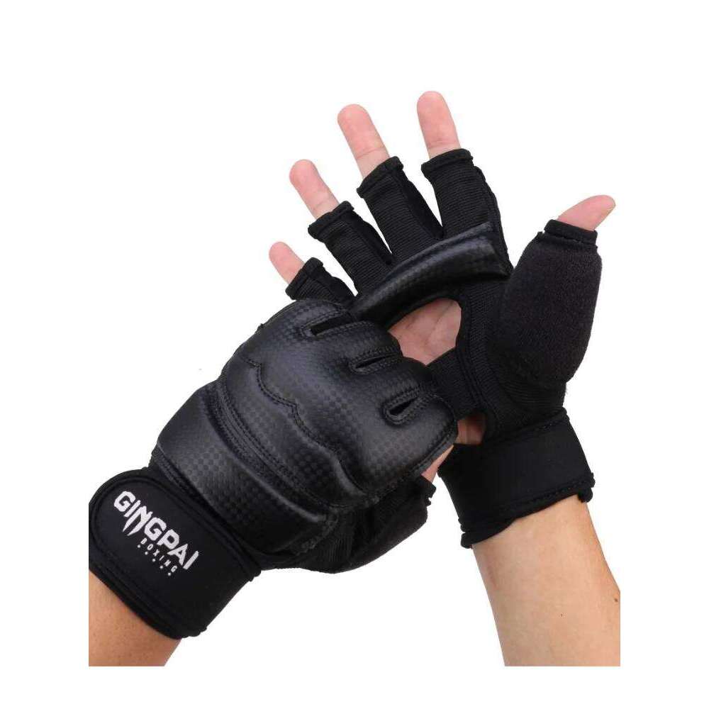 PU Half Finger Taekwondo TKD Fighting Mitts MMA Karate Hands Protector Boxing Gloves Black Color XJ260202