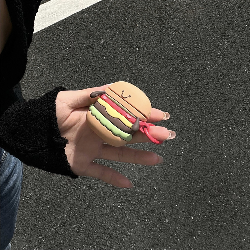 3D Hamburger Compatible with Apple AirPods Pro Bluetooth Wireless Earphone Case 1/2/3 Generation Silicone Cute Cartoon