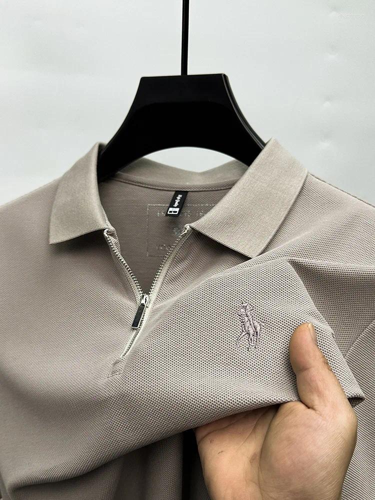 Men's Polos Light Luxury High-end Embroidered Half Zip Polo Shirt Short Sleeved Summer Cotton Breathable Business Casual T-shirt