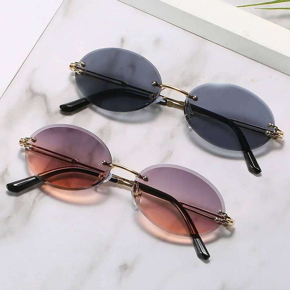 2024 Rimless Luxury Trendy Sunglasses Summer Cut-Edge Sunglass Oval Brand Designer Shades Women Sun Glasses Uv400 H260202
