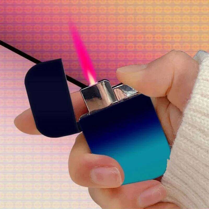 HOT Creative Gradient Windproof Pink Flame Butane Gas Lighter Metal Mini Ultra Thin Funny Lighters Smoking Gifts For Girlfriend W260202