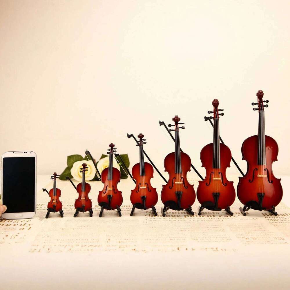 Playable Tiny Figurine Multi-Purpose Miniature Musical Instrument Wooden Handmade Violin Model for Music Training Gift Y260202
