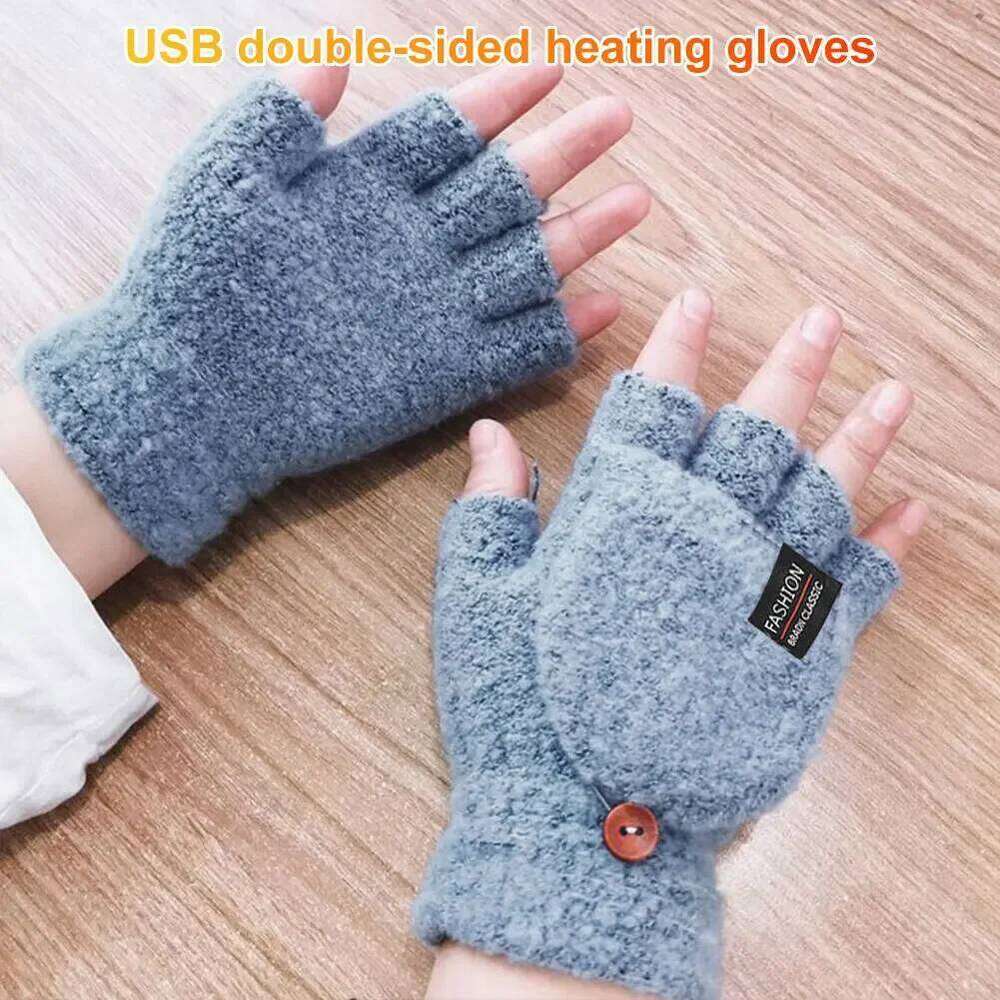 USB Heated Touchscreen Double-Sided Heating Fingerless Hands Electric Thermal Gloves Winter Warmer XJ260202