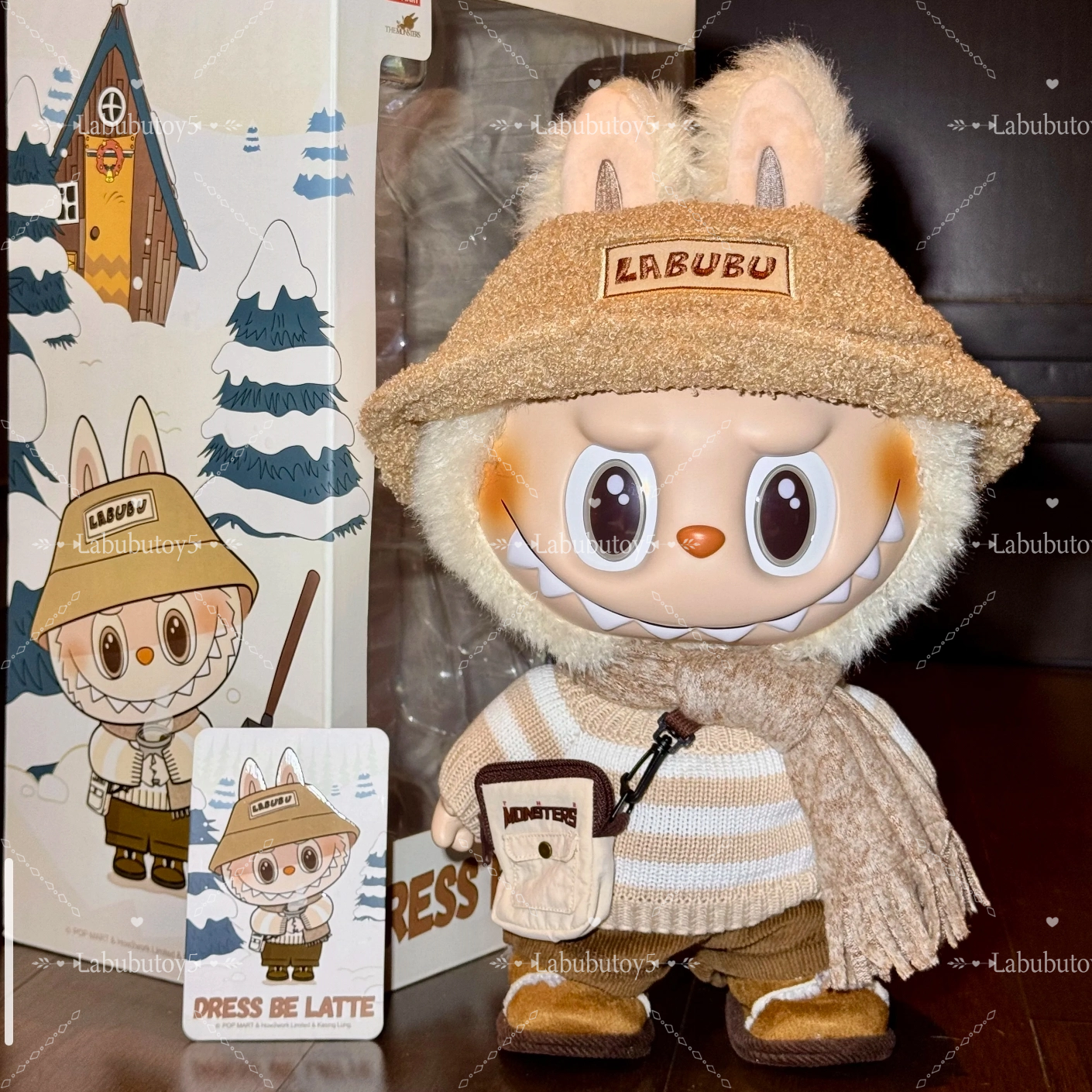 High Quality The MONSTERS 38 CM Big Labubu Doll DRESS BE LATTE Vinyl Plush Doll Action Figure Overalls Stuffed Toys Children Gifts yizhixing