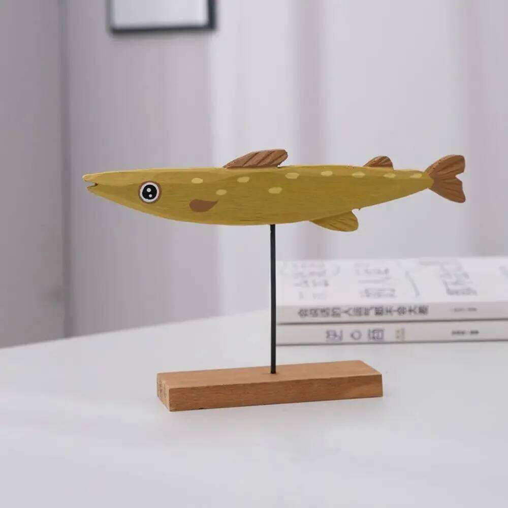 Colorful Wooden Statue Nordic Style Fish Sculpture Ornaments Creative Living Bedroom Dining Room Home Decoration Gifts Y260202