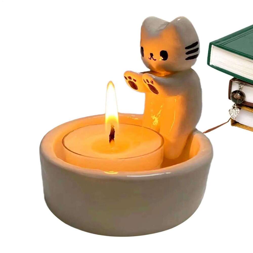 White Animal Aesthetic Candle Holder Funny Wax Tealight Tray Cartoon Cat Centerpiece For Living Room Bedroom Desk Y260131