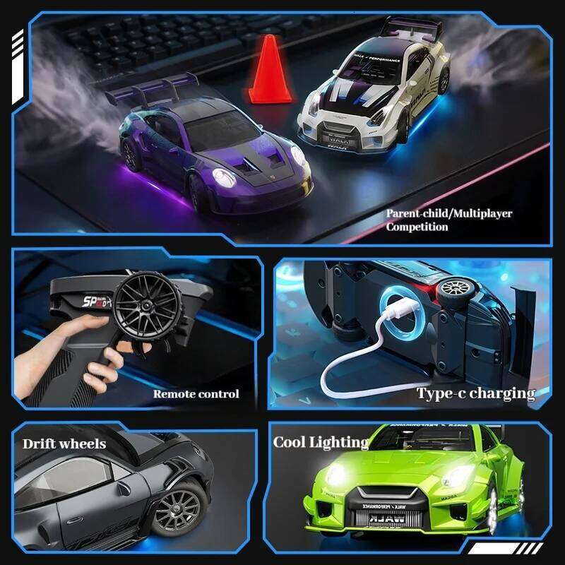 Hongxing model 1:43 full scale RC four-wheel drive drift remote control car GTR mini racing toy desktop gift for men Y260131