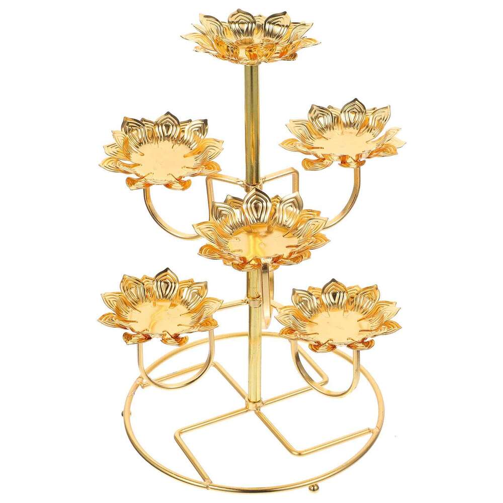 Ghee Lamp Holder Candlestick for Temple Lotus Shaped Candleholder Craft Ornaments Lantern Decorative Metal Butter Y260131