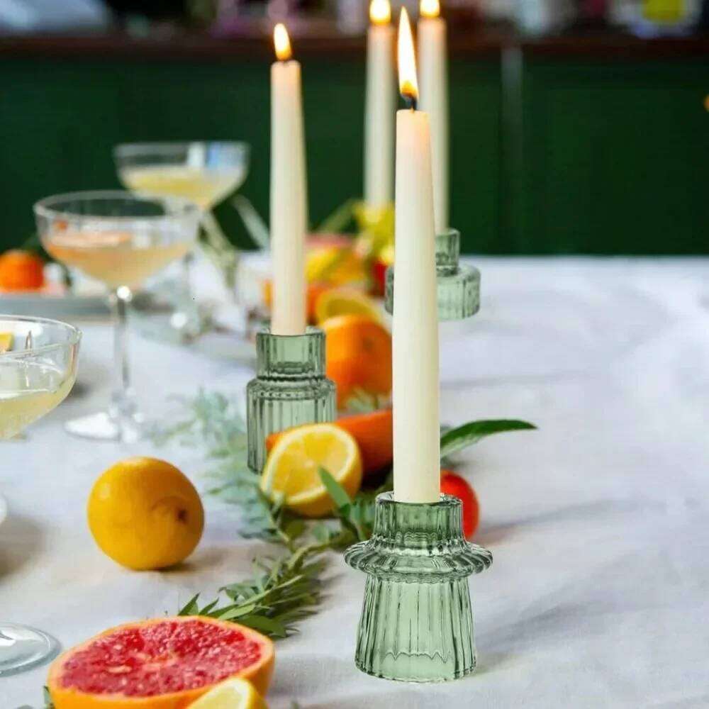 3Pcs Double Sided Taper Votive Glass Candle Holder Wedding CandlestickChristmas Tealight Tea Party ForTable Centerpiece Decor Y260131