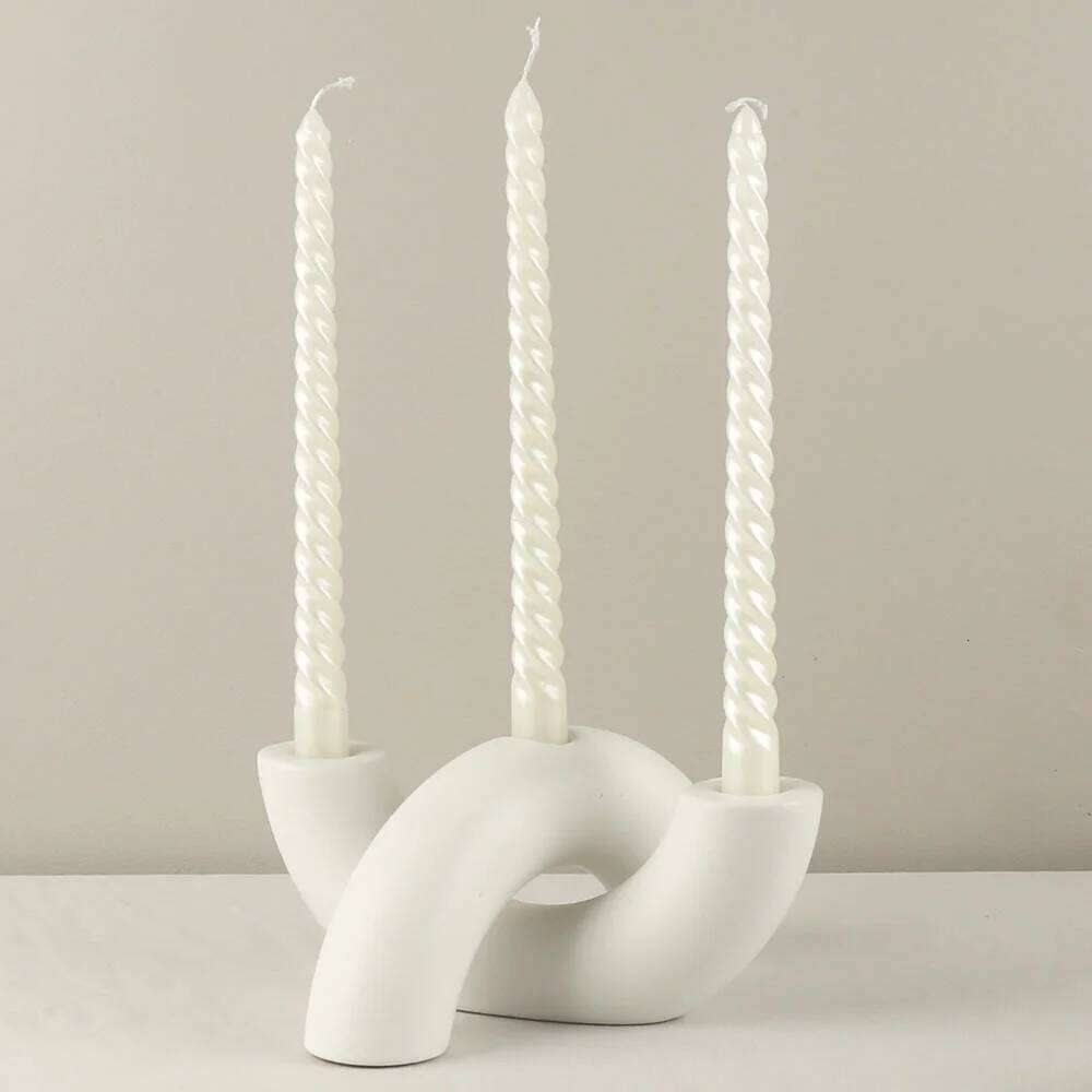 Traditional Arch Candlestick Holder,Nordic Minimalist Geometric Curved Candlestick,White Ceramic Tube type Candle Stand Y260131