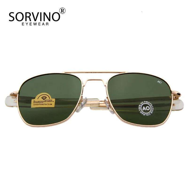 Retro Green AO Pilot Sunglasses Luxury Brand Designer Male Sun Glasses American Army Military Optical Glass Lens Shades Eyewear H260202