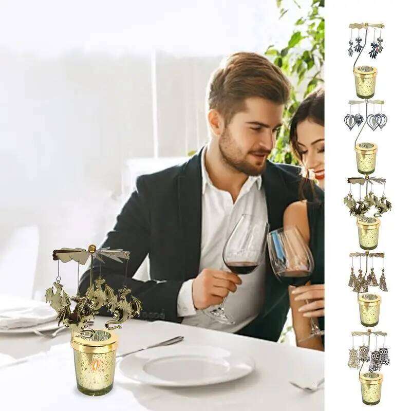 Rotating Candlestick Spinning Aromatherapy Stand Stainless Decorative Carousel Candle Holder For Valentine's Day Elegance Y260131