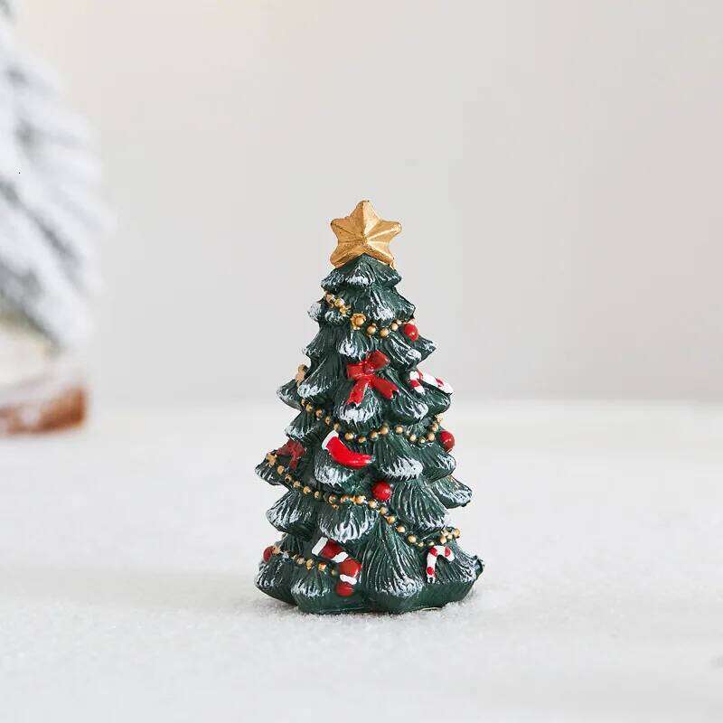 Miniature Desktop Christmas Tree Resin Festive Decor Holiday Gift Set for Xmas Party Home Tabletop Decoration Photo Background Y260202
