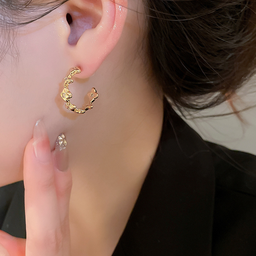Silver Needle Zircon Flower Star C-shaped Casual Fashion Simple Elegant Versatile Earrings Light Luxury Niche Ear Jewelry - view 4