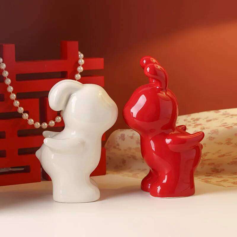 2 Pcs Creative Couple Rabbit Ornaments Cute Ceramic Artcles Home Decor Gifts Decoration Crafts Wedding Gift Giving Y260202