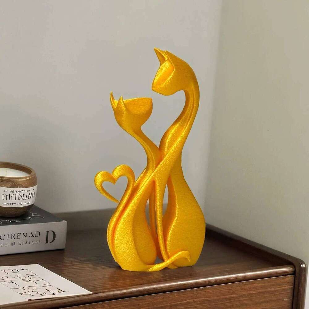 gold black Loving Kiss Dating Couple Cats Statue Retro Heart Elements Animal Room Decoration Cat Sculpture Y260202