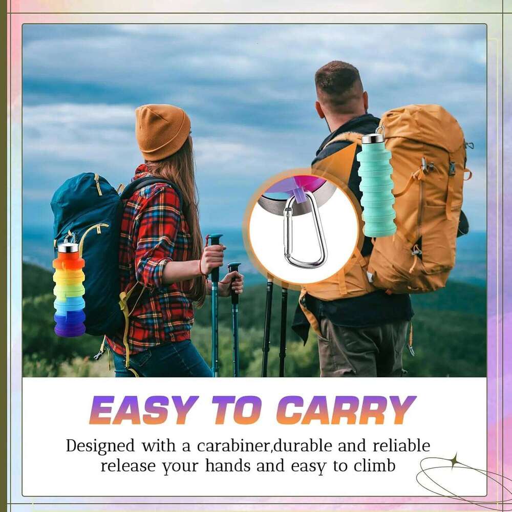 20 Pack Foldable Silicone Water Bottles 17oz Leakproof Reusable with Clip for Travel Hiking Outdoor Sports Z260202