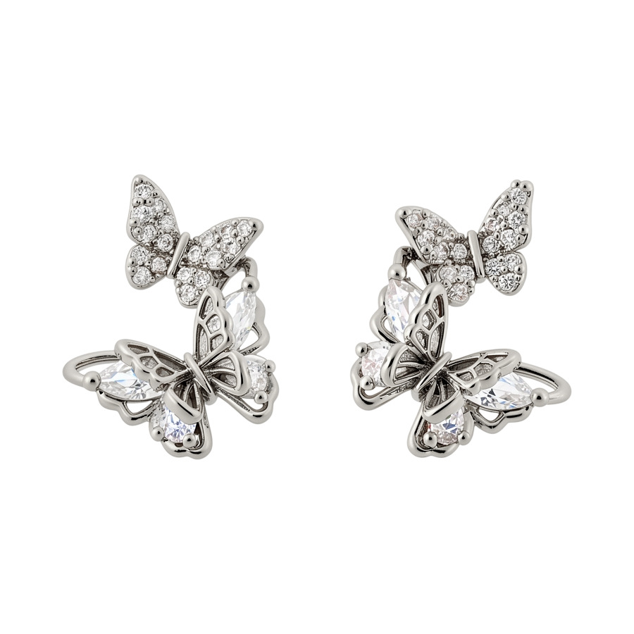 Silver Needle Zircon Butterfly Korean Style Ins Exquisite Elegant Versatile Light Luxury High-end Feel Earrings for Women - view 9