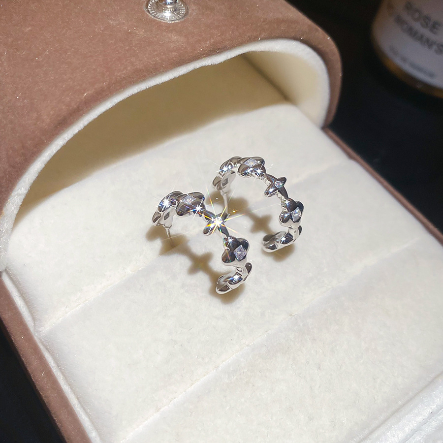 Silver Needle Zircon Flower Star C-shaped Casual Fashion Simple Elegant Versatile Earrings Light Luxury Niche Ear Jewelry - view 7