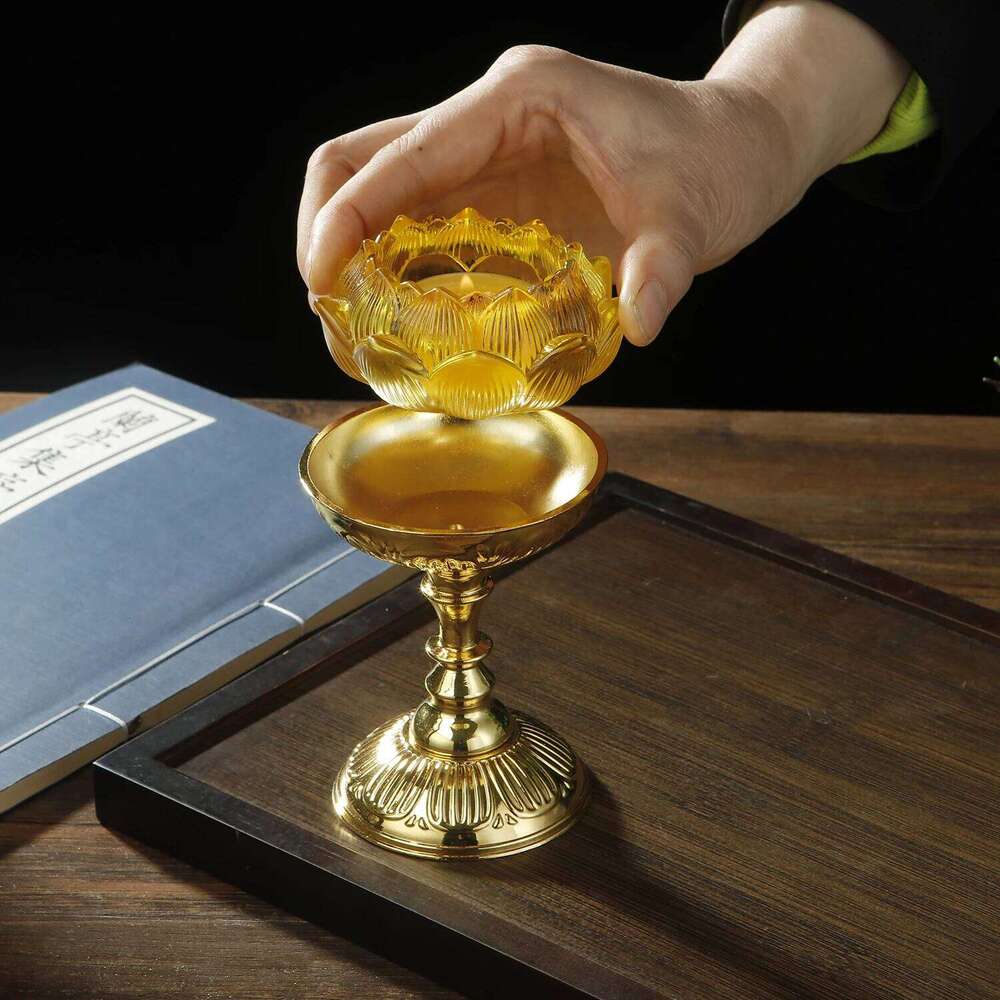 Vintage Holders Glass Lotus with Metal Base Butter Holder Long Lamp Candlestick Put Candle Cup Home Deco Y260131