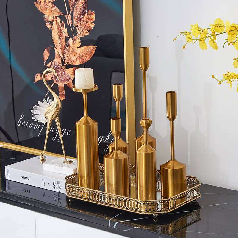 Metal Gold Plated Candle Holders High Quality Pillar Wedding Home Decoration Candlestick Props Y260131