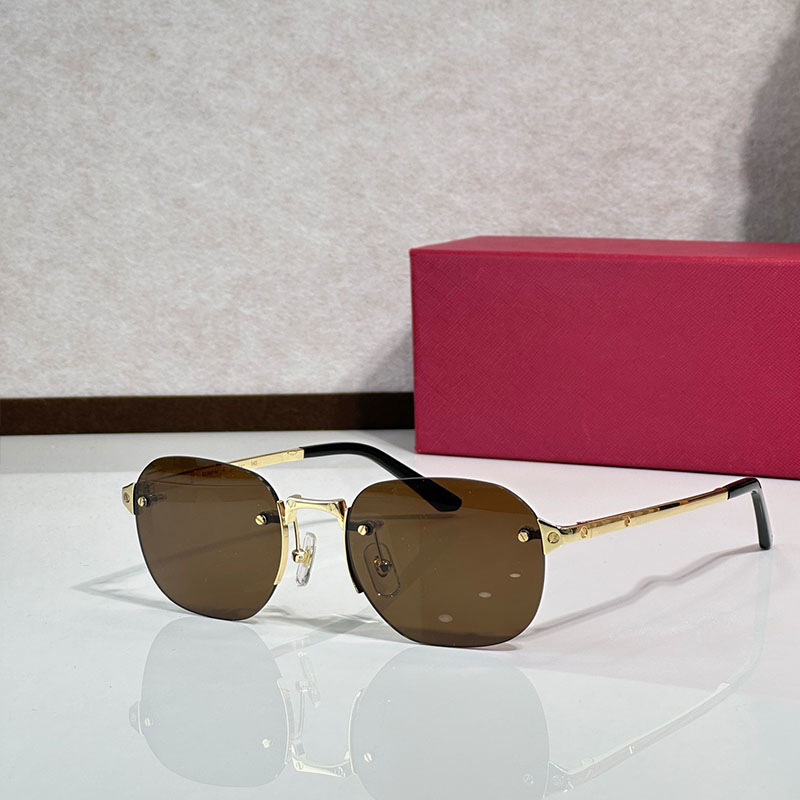 Designer Brand Mens Sunglasses Santos De Sunglasses For mens Fashionable frameless brown lenses design Metal thin legs Retro oval shaped glasses CT0459