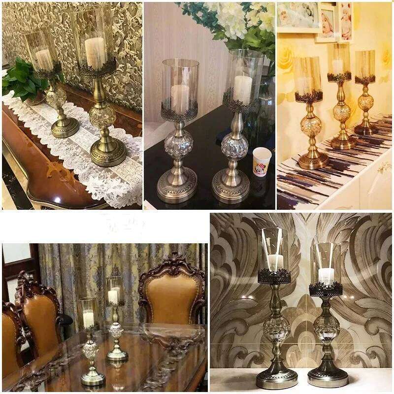 Luxury European High Table Decor Ornaments Candlelight Dinner Props Crystal Metal Candle Holders Retro Crafts Y260131
