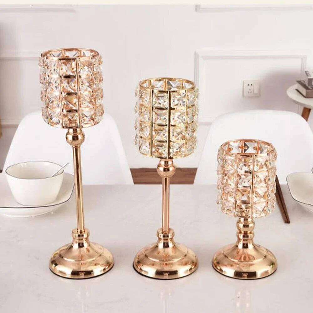 Nordic Candlestick Ornaments Gold Light Luxury Crystal Home Romantic Decoration Wedding Props Holders Candle Stand Y260131