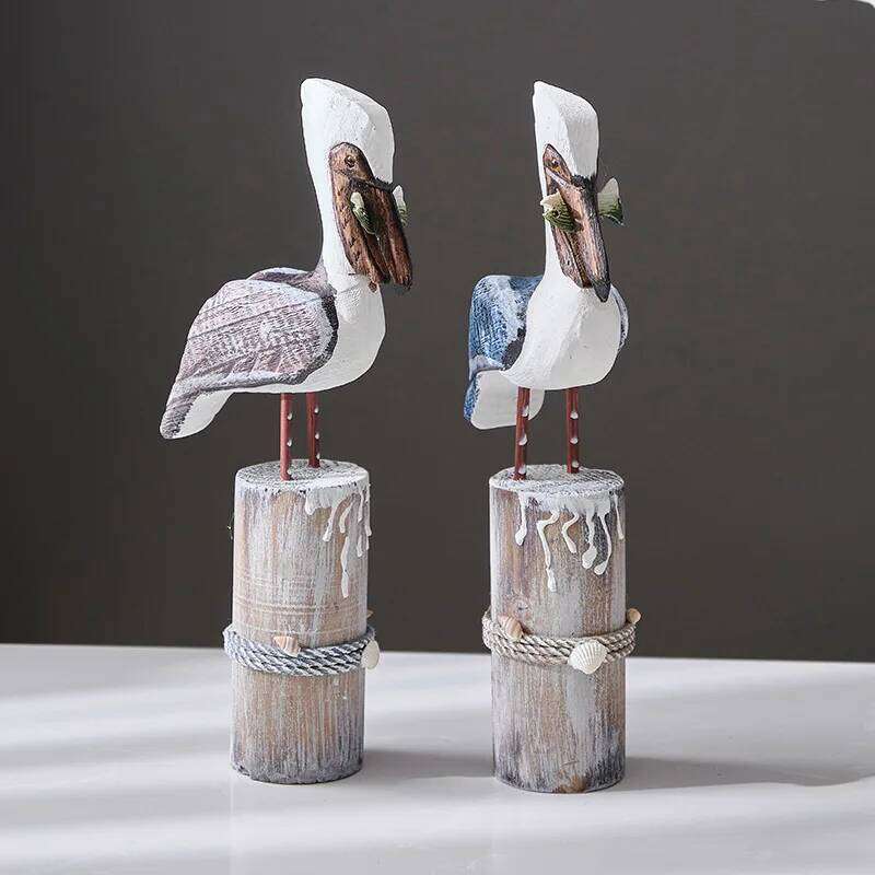 Wooden Seagull Nautical Beach Figurine Ornaments Mediterranean Style Handicrafts Decoration for Bedroom Living Room Garden Y260202