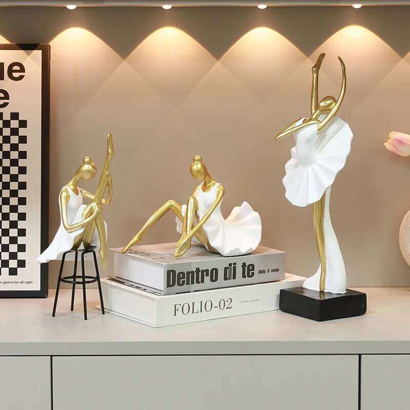 1 PC Ballet Girl Gold Home Decor Abstract Art Sculptures Statues Aesthetic Desk Dining Table Modern Living Room Y260202
