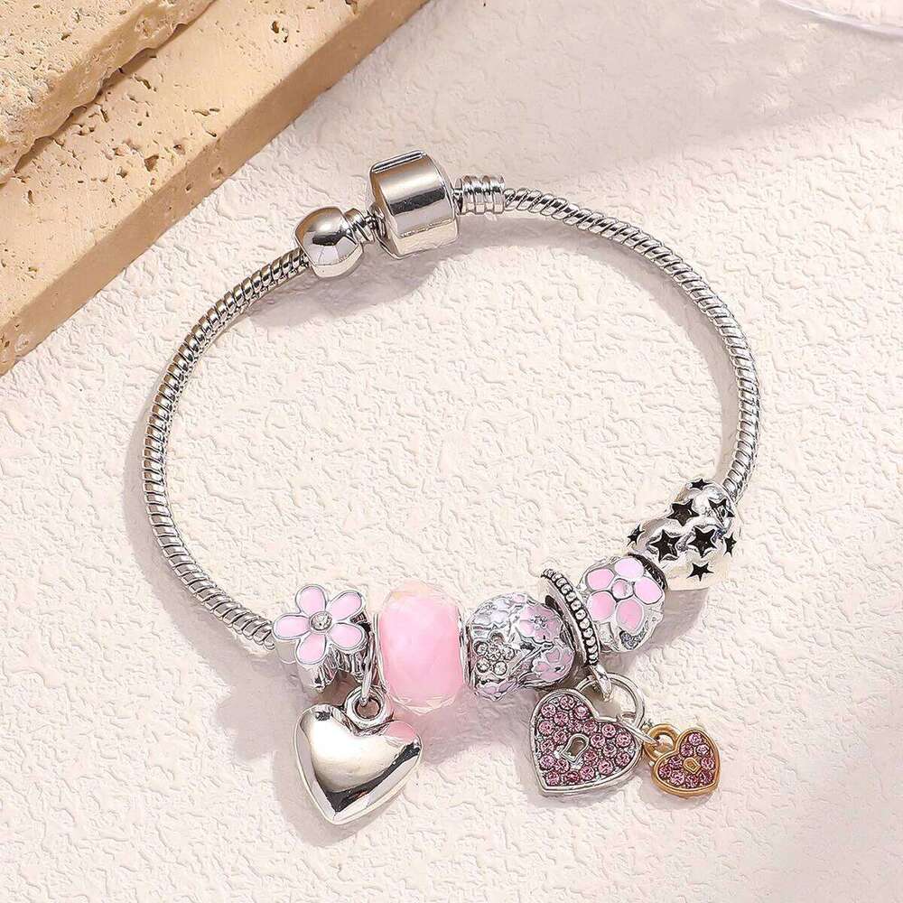 1PC Women's Fashion Type Plate Home Stainless Steel Alloy Multi Element Bead Love Jewelry Bracelet Date Party Holiday Gift H260202