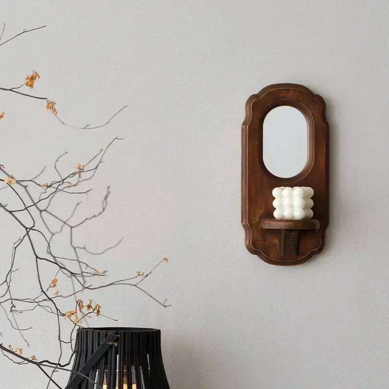 Wall Decor Holders Solid Mango Wood Metal Candle Holder Mirror Retro Nostalgic Living Room Aromatherapy Candlestick Y260131