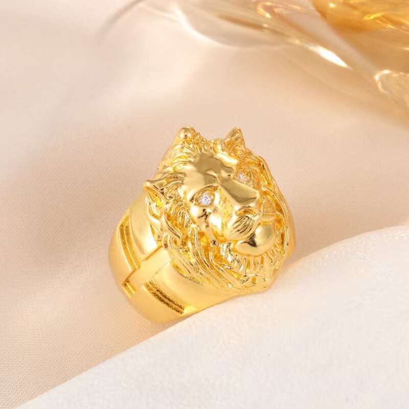 Electroplated Gold Lion Head European And American Style Personality Cross Ring Men's Jewelry