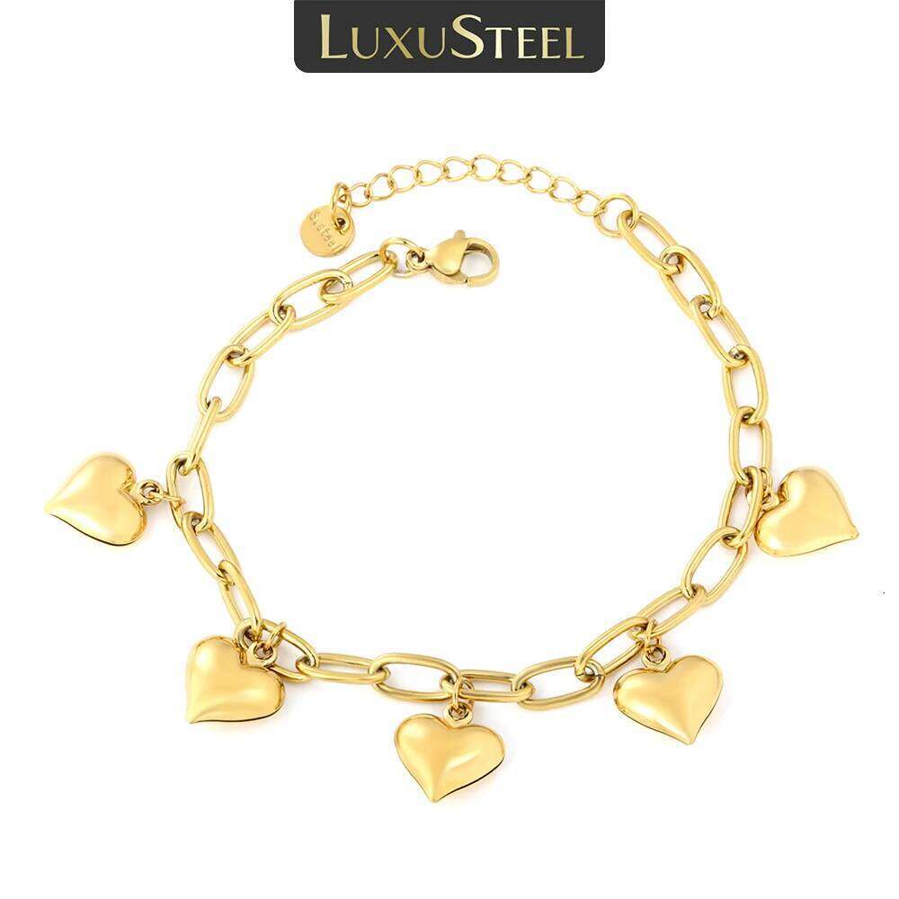 LUXUSTEEL Romantic style For Women Dainty Heart Bracelets Stainless Steel 18k Golden Plated No Fade Bangles for Couple H260202