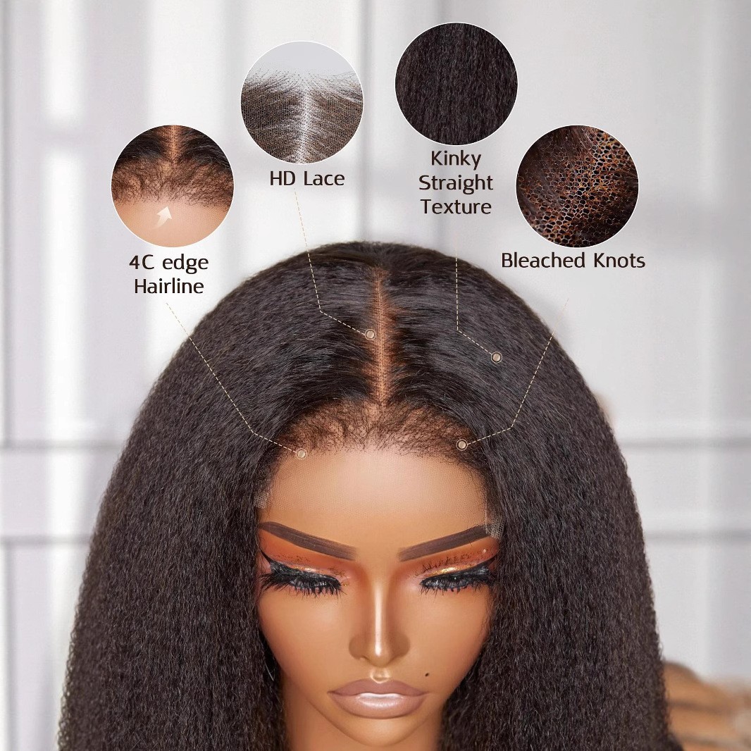 Corn whisker wig, European and American women's forehead lace Yaki wig, mid length straight hair wigs wig, full head cover