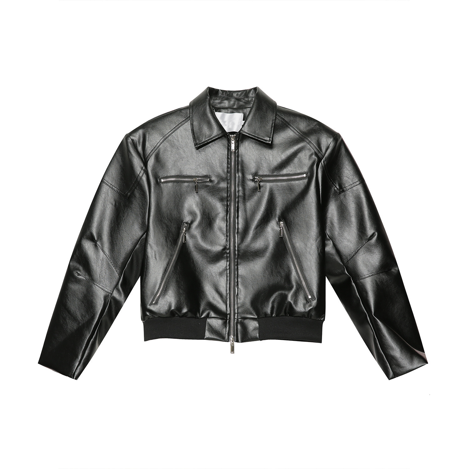 American Vintage Zipper Short Red PU Leather Jacket For Men High Street Casual Lapel Loose Oversized Coat Male 12C1776 241122