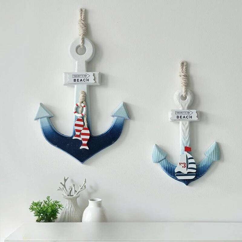 New Anchor Navigation Decoration Wooden Marine Crafts Home Wall Courtyard Decor Pendant Hanging Clothes Hook Beach Sign Y260202