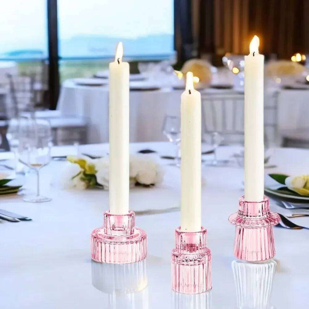 3Pcs Double Sided Taper Votive Glass Candle Holder Wedding CandlestickChristmas Tealight Tea Party ForTable Centerpiece Decor Y260131