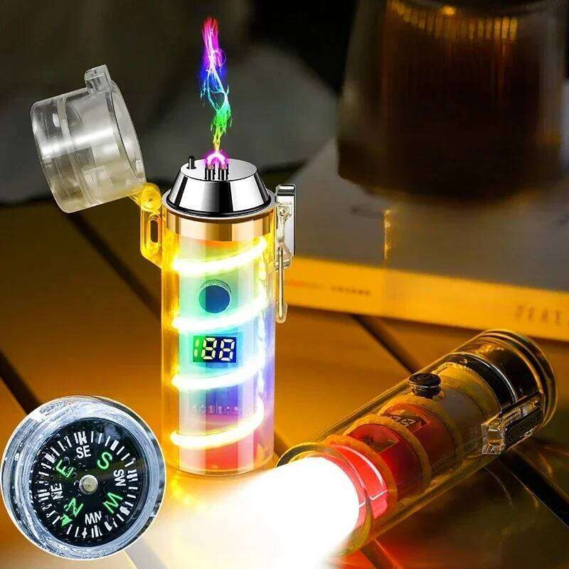 Waterproof Windproof Dual Arc Electric Lighters Multifunction Plasma USB Rechargeable Lighter High-Bright Dream Atmosphere Light W260202