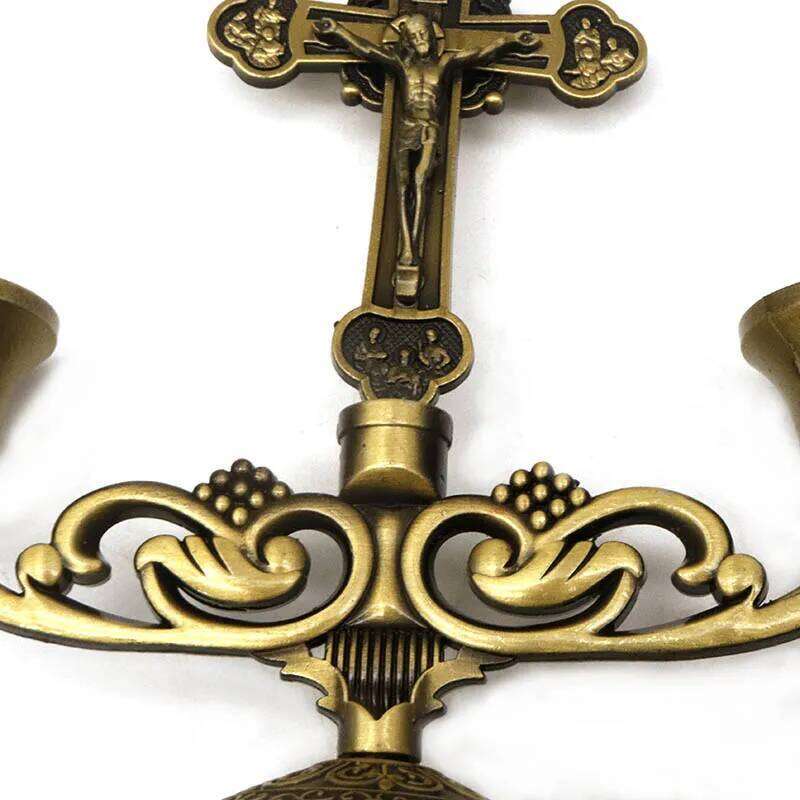 Catholic sacred candle holder cross ornaments angel 1/2/3 Branch candlestick gifts Jesus articulos religiosos catolico menorah Y260131