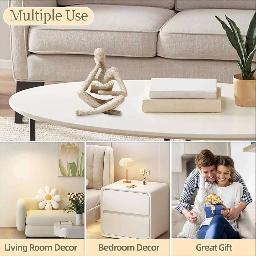 Bookshelf Decor Statue - Abstract Art Reading Thinker Sculpture Figurine Aesthetic, Modern Home Decoration for Living Y260202
