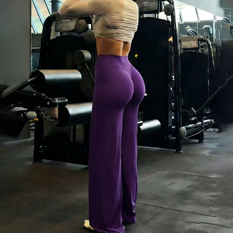 Gym Workout Wide Leg Leggings Women High Waist Tummy Control Loose Yoga Pants Woman Gray Hip Lifting Straight Sports Trousers