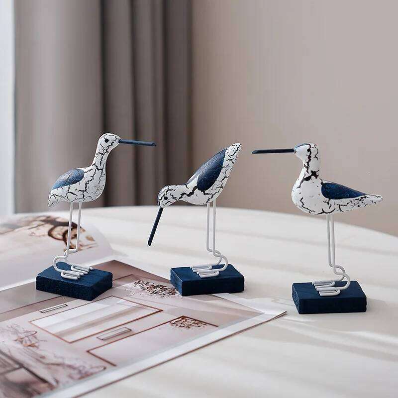 3pcs Wooden Seagull Figurine Nautical Decorations Ornaments Mediterranean Style Coastal Beach Room Garden Decoration for Bedroom Y260202