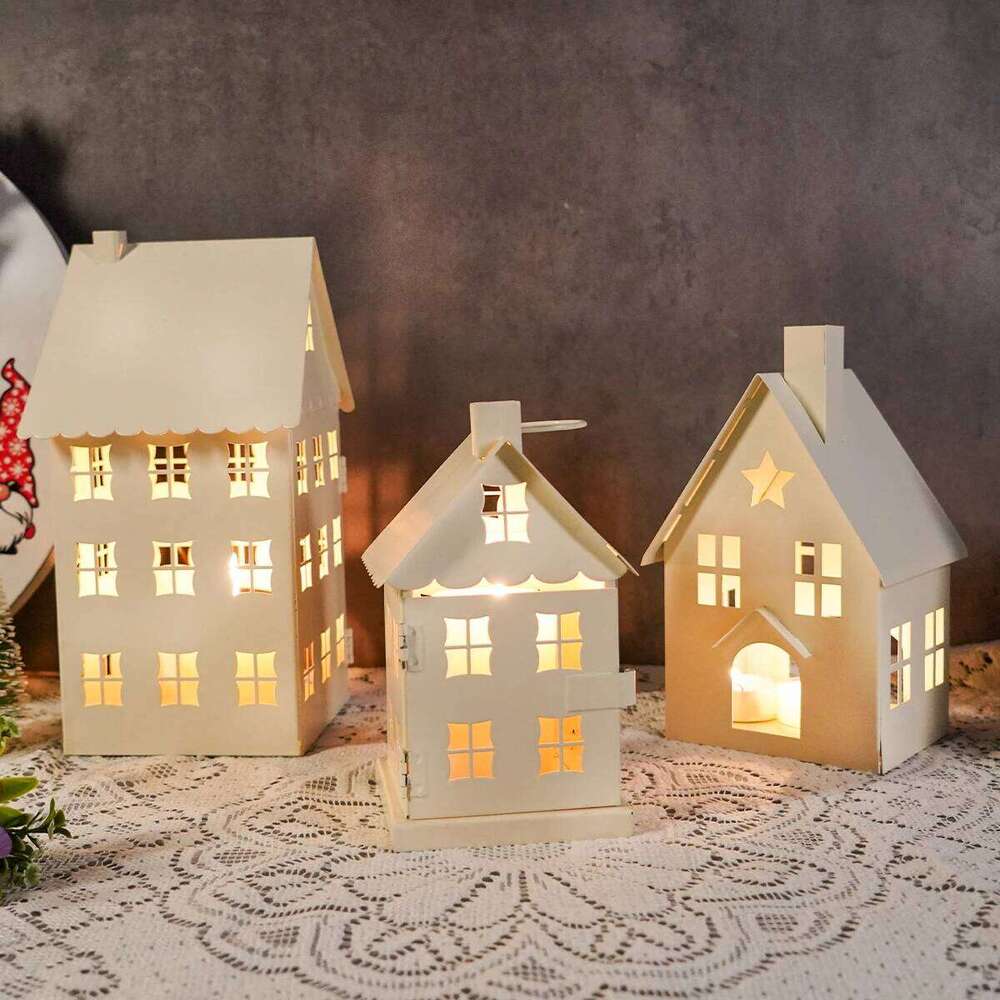 1pc metal house sub holder cottage christmas atmosphere patio candle decoration tea wax stand country fa Y260131