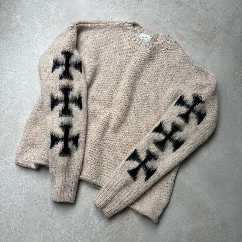 European And American Retro Cross Knitted For Men High Street Fashion Niche Design Loose Round Neck Sweater Ins Trend